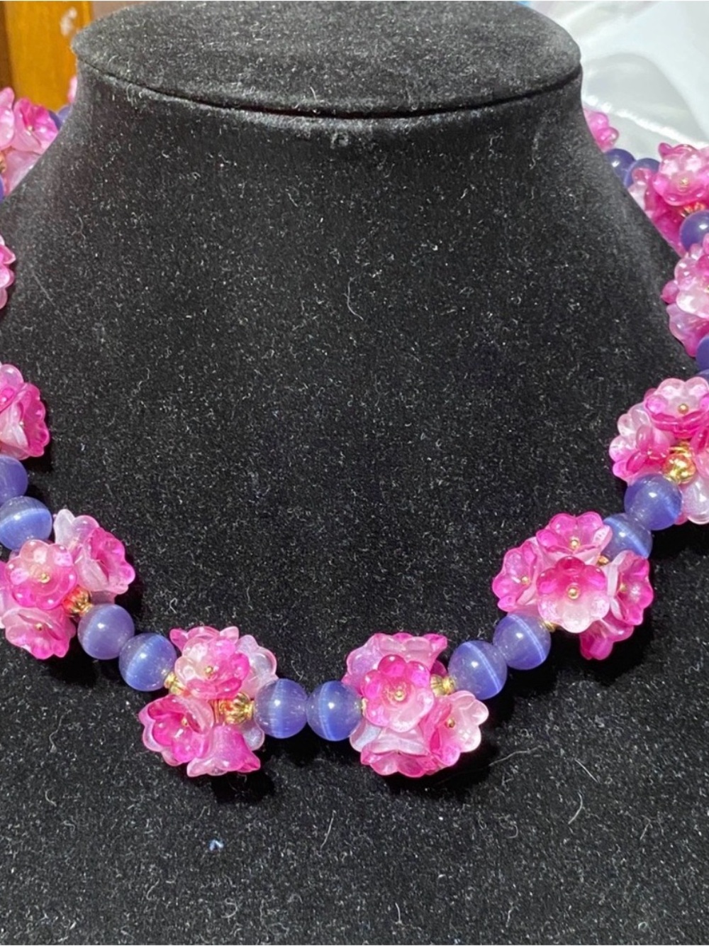 EYE CANDY LOS ANGELES Yasamin pink & purple Floral Beaded Choker Necklace 18”